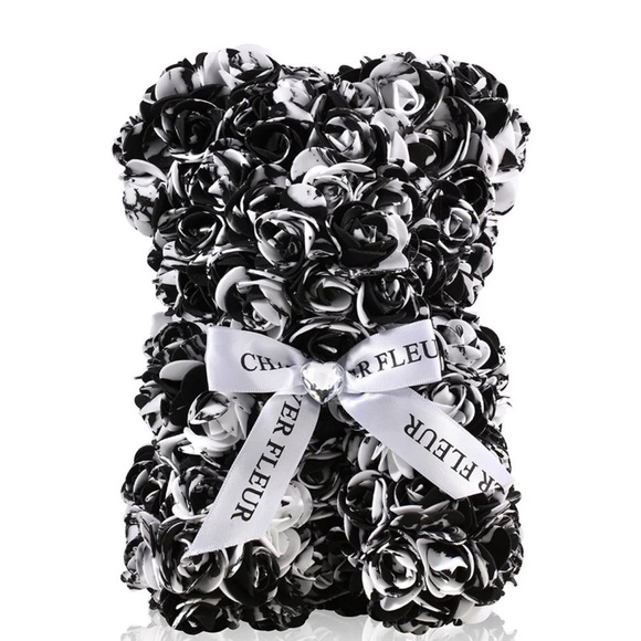 Black and White Rose Teddy Bear, Black Rose Bear, Chatoyer Fluer Bear - Picture 1 of 11
